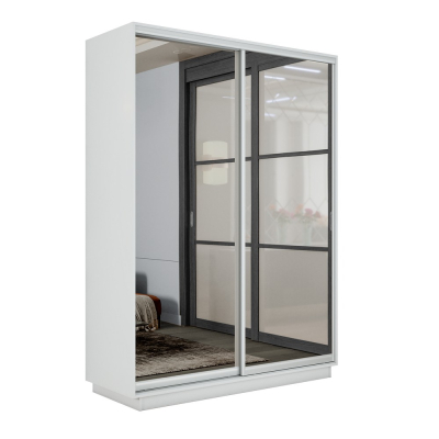 Экспресс 2-х дверный (Зеркало) (Белый снег 1200х2200х440 Экспресс 45 2х Серебро профиль)